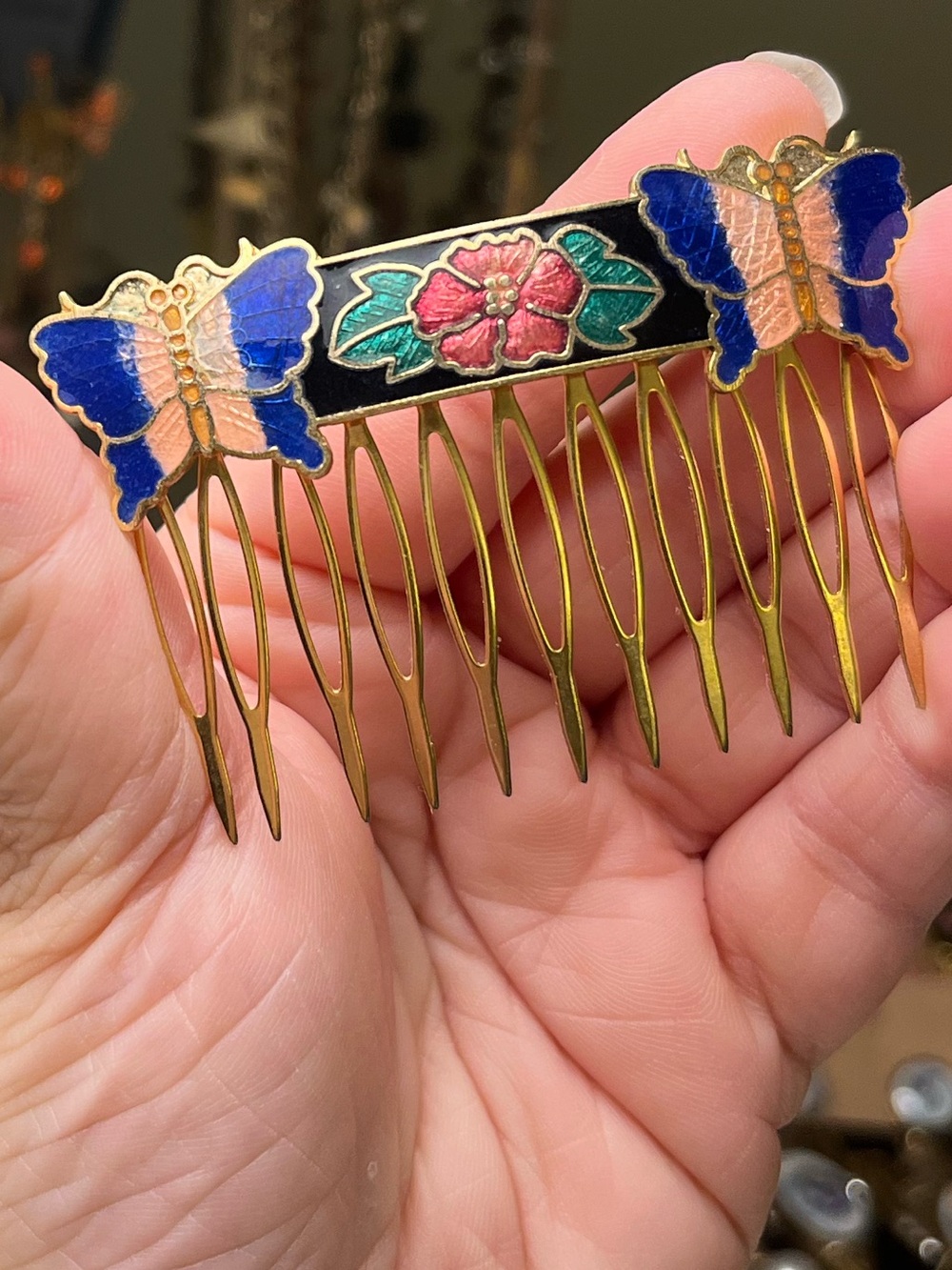 Cloisonné Butterfly Floral Hair Comb